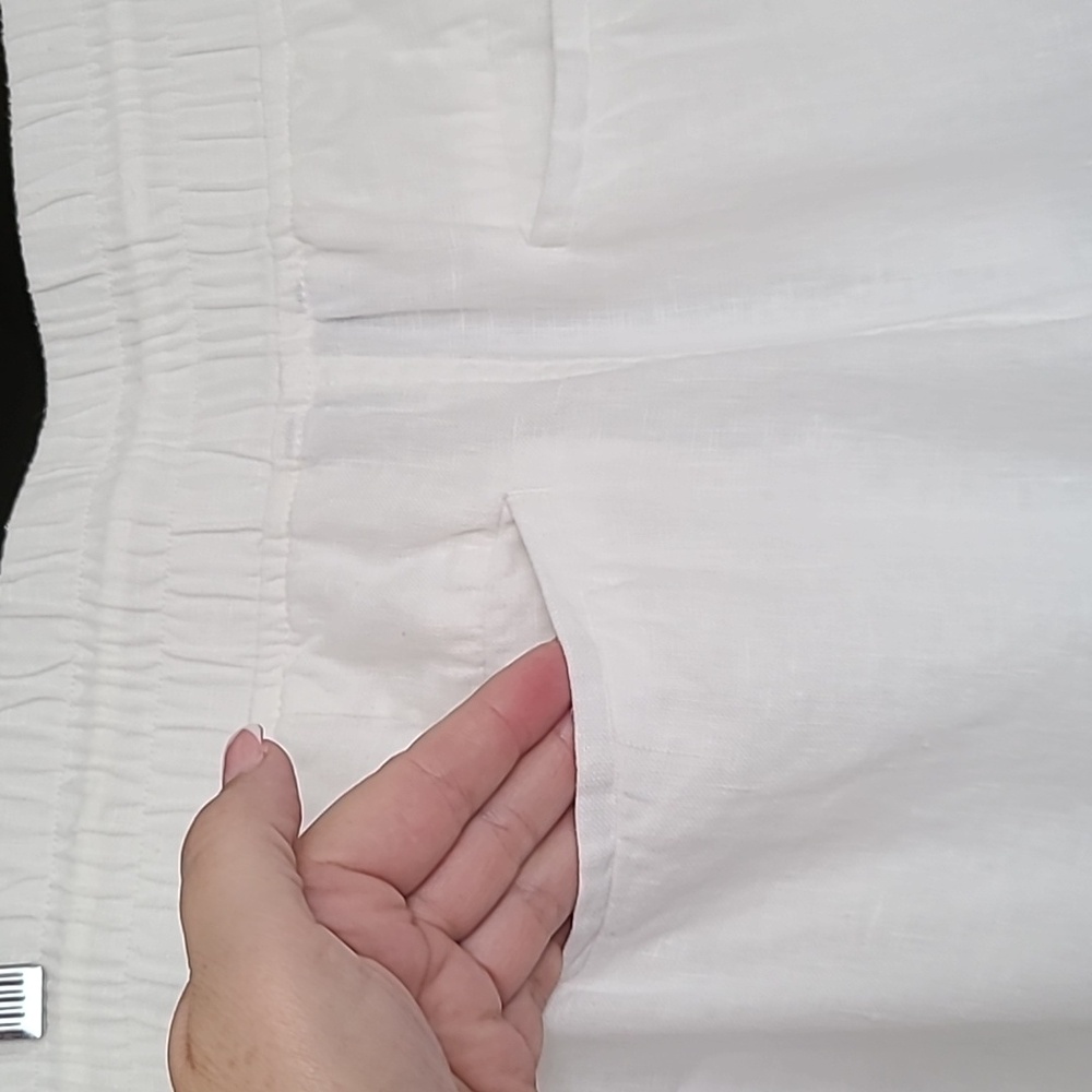 Athleta Cabo 100% Linen Wide Leg Pant White Activewear Elastic Tie Waist Size 8 - Picture 13 of 17